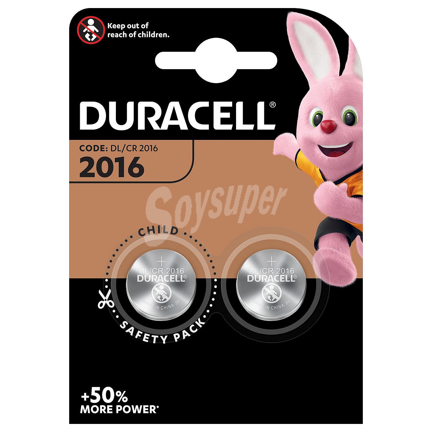 Paquete de 2 pilas de botón de litio, del tipo CR2016 duracell