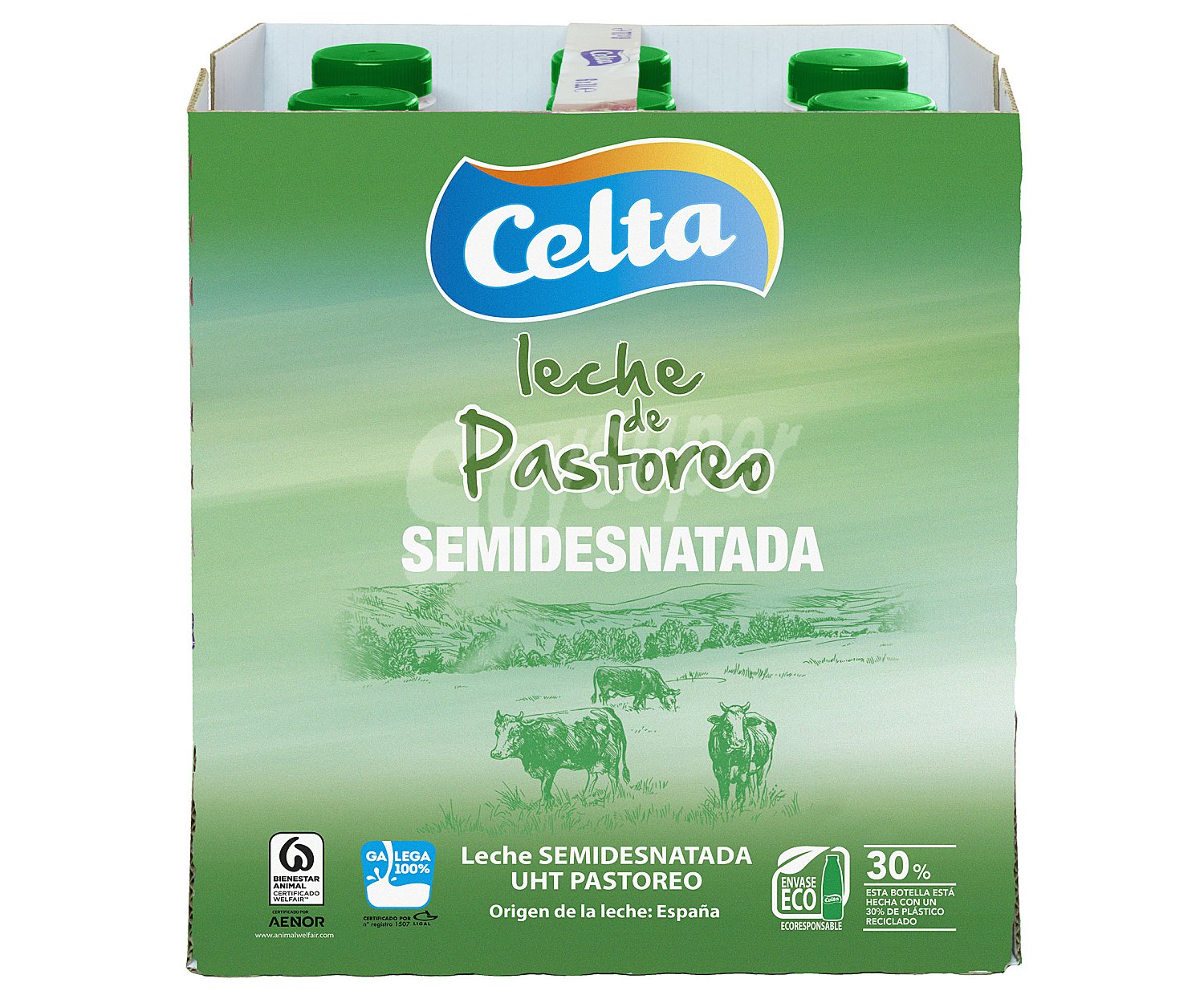 Leche semidesnatada de origen 100% gallego procedente de vacas de pastoreo