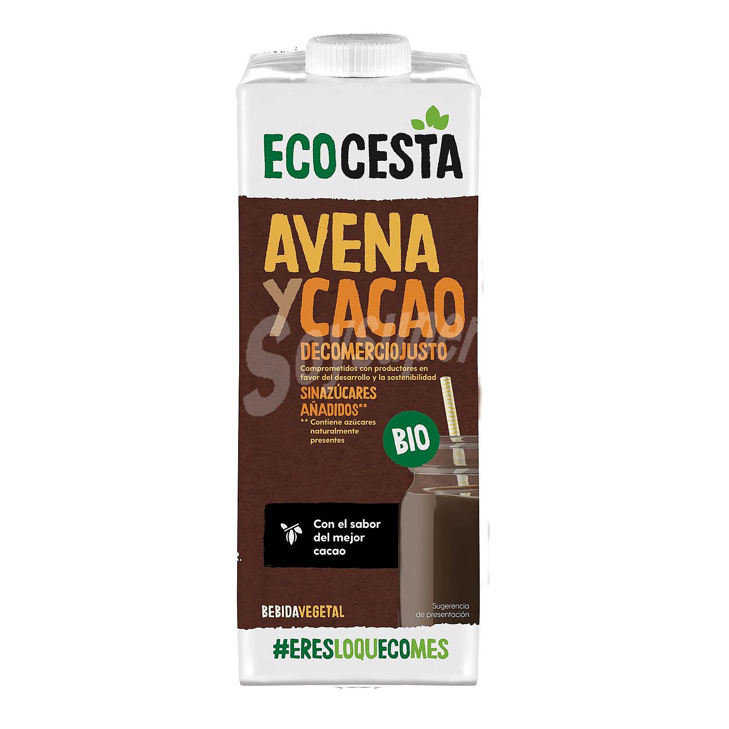 Bebida de avena con cacao sin azúcar añadido ecológica Ecocesta