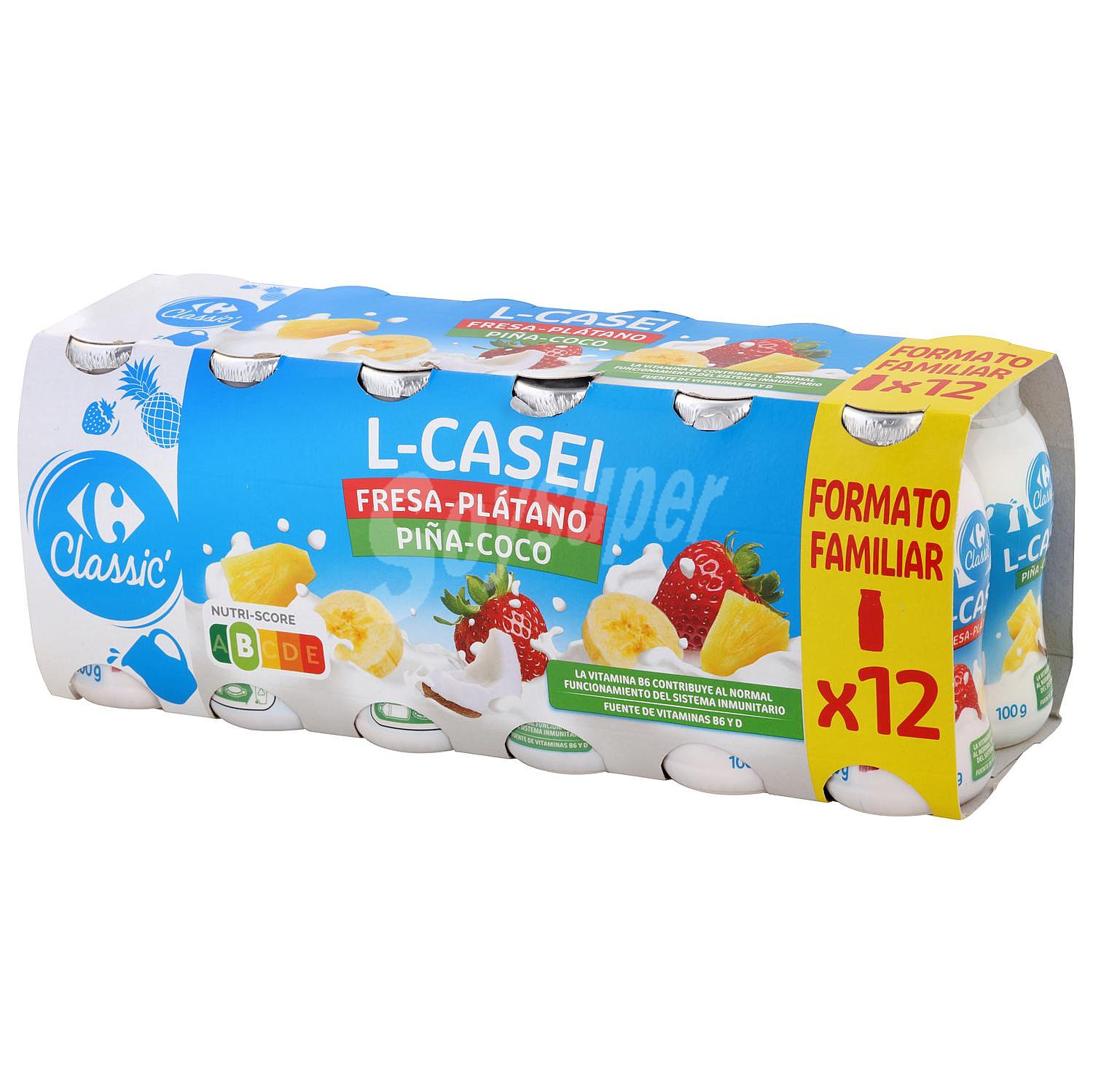 L.casei líquido con fresa-plátano y piña-coco Carrefour