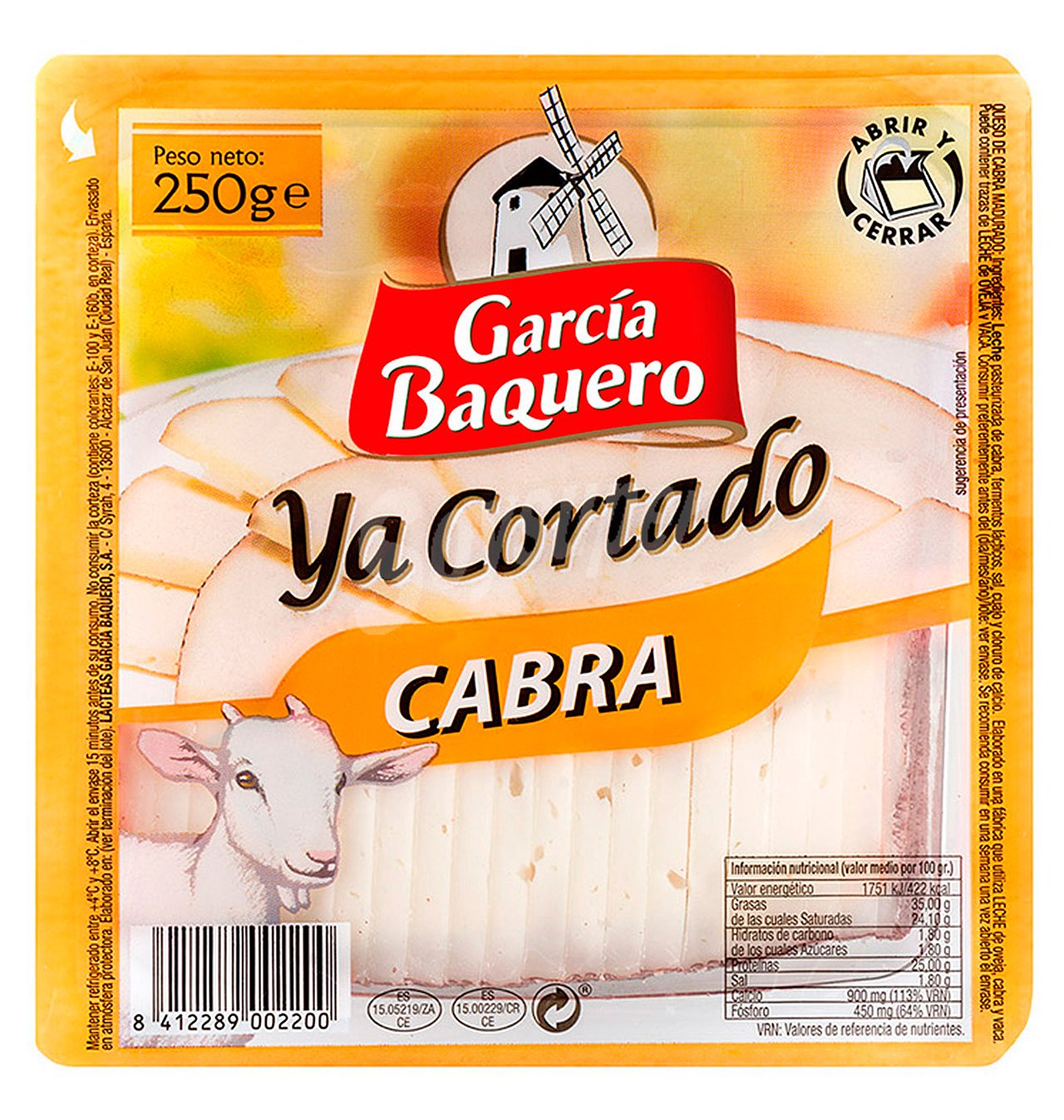 Queso de cabra madurado elaborado con leche pasteurizada ya cortado cuña