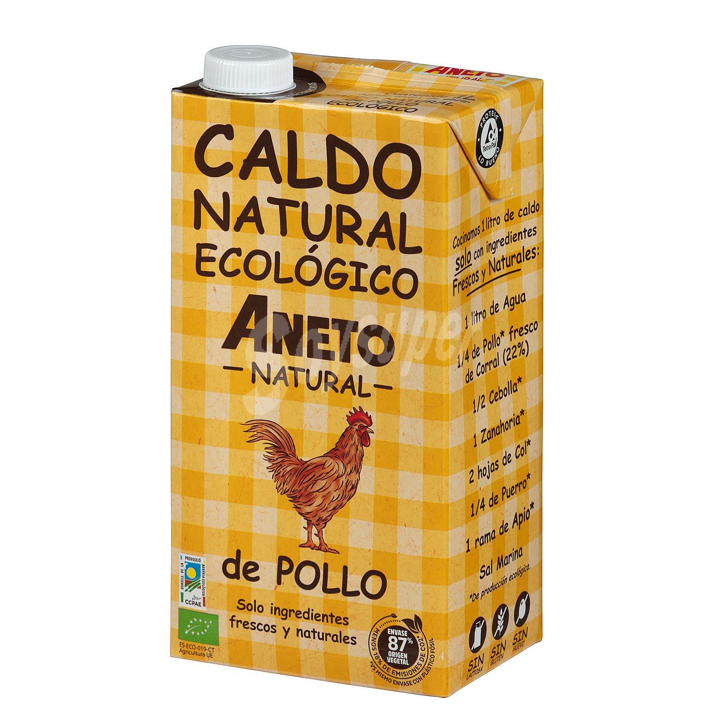 Caldo de pollo ecológico 100% natural sin gluten y sin lactosa