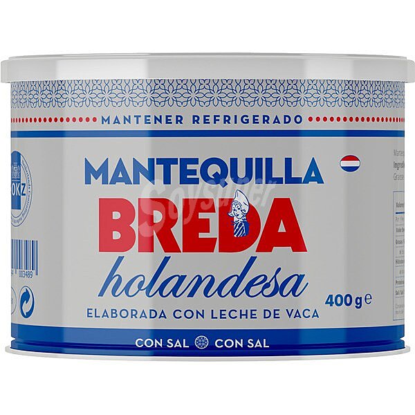 Lata de mantequilla holandesa con sal, elaborada con leche de vaca