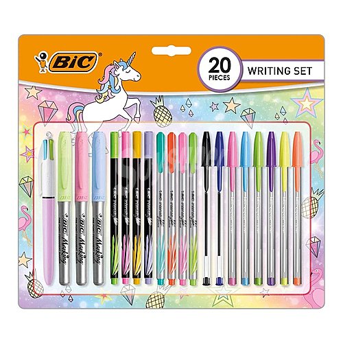 Completo pack de dibujo que contiene varios tipos de bolígrafos y rotuladores, BIC