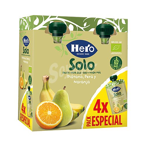 Hero Bolsitas de fruta (pera, plátano y naranja) ecológico, a partir de 4 meses hero Solo