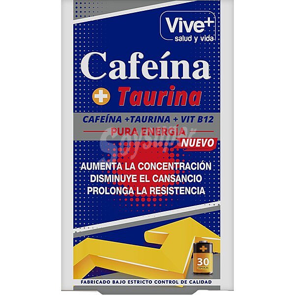 Cafeína con taurina en cápsulas Vive+ sin gluten