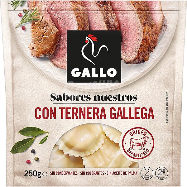 Pasta fresca soles con ternera gallega Sabores Nuestros Gallo sin aceite de palma