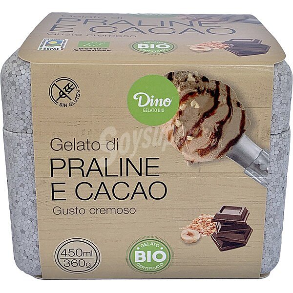 Helado de praliné y cacao cremoso ecológico y sin gluten