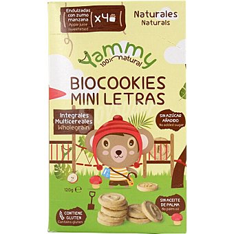 Biocookies Mini Letras galletas integrales y multicereales ecológicas endulzadas con zumo de manzana, sin azúcar añadido y sin aceite de palma