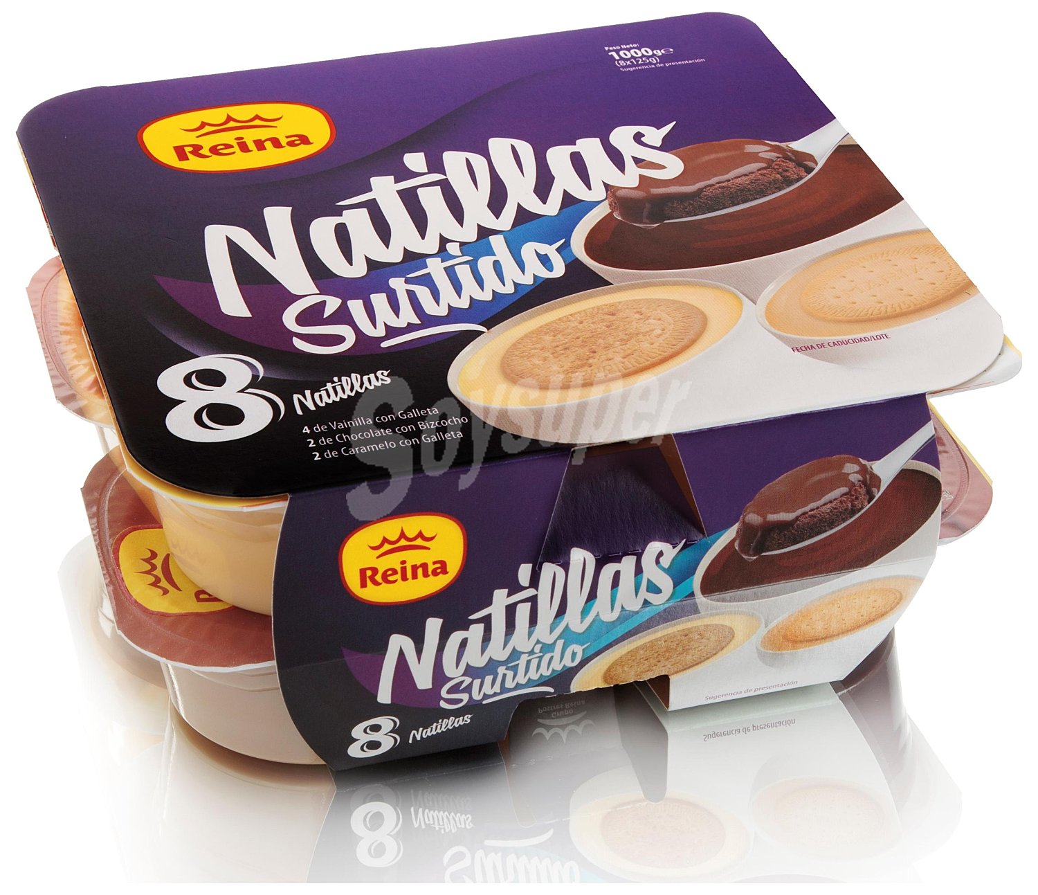 Natillas surtidas (4 de vainilla, 2 de chocolate y 2 de caramelo)