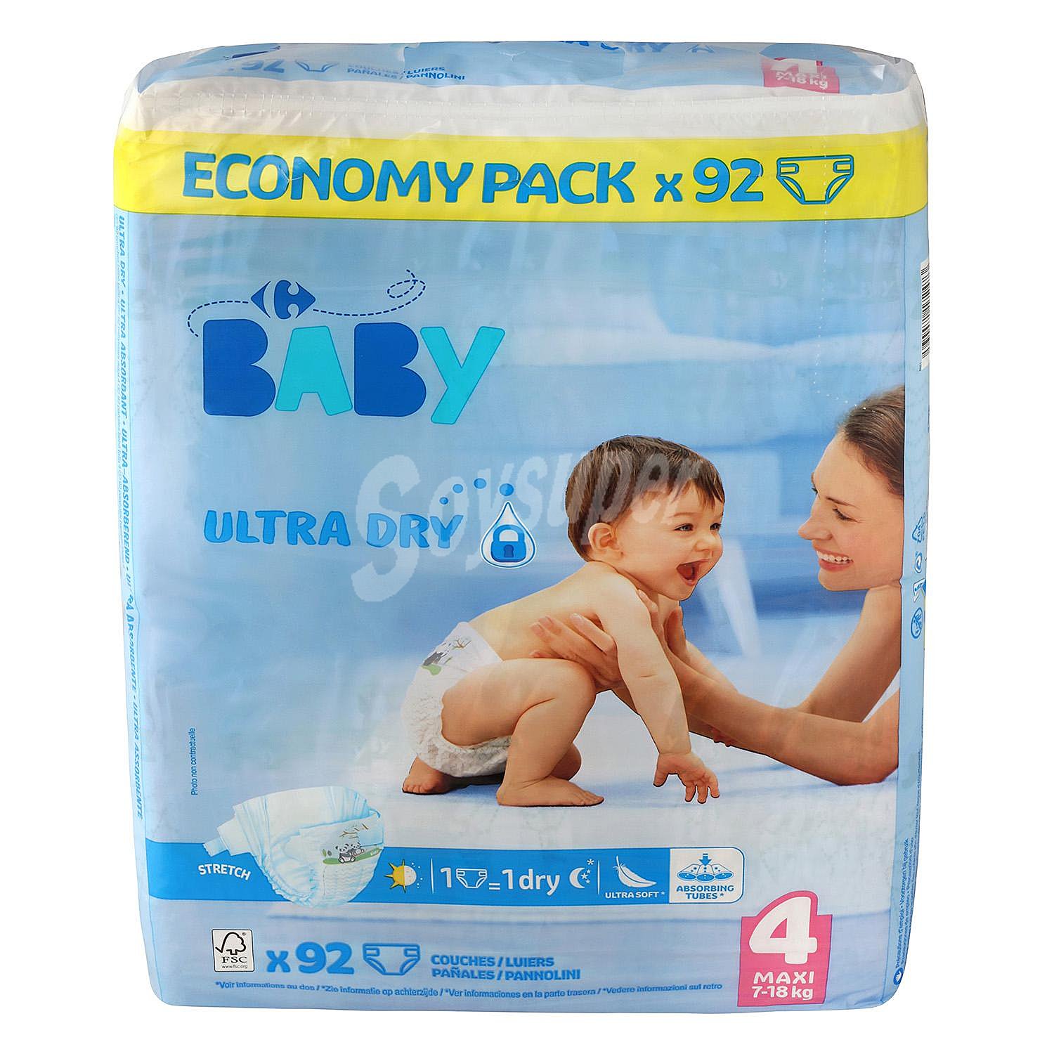 Pañales ultra dry Carrefour Baby T4 (7kg.-18kg.) ultra-dry