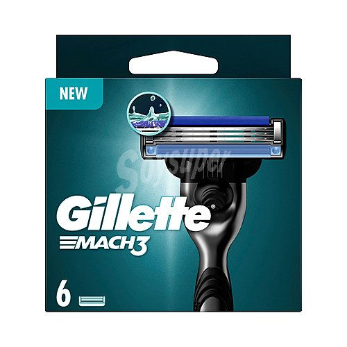 Gillette Recambio de cuchillas de 3 hojas para maquinillas de afeitar gillette Mach 3