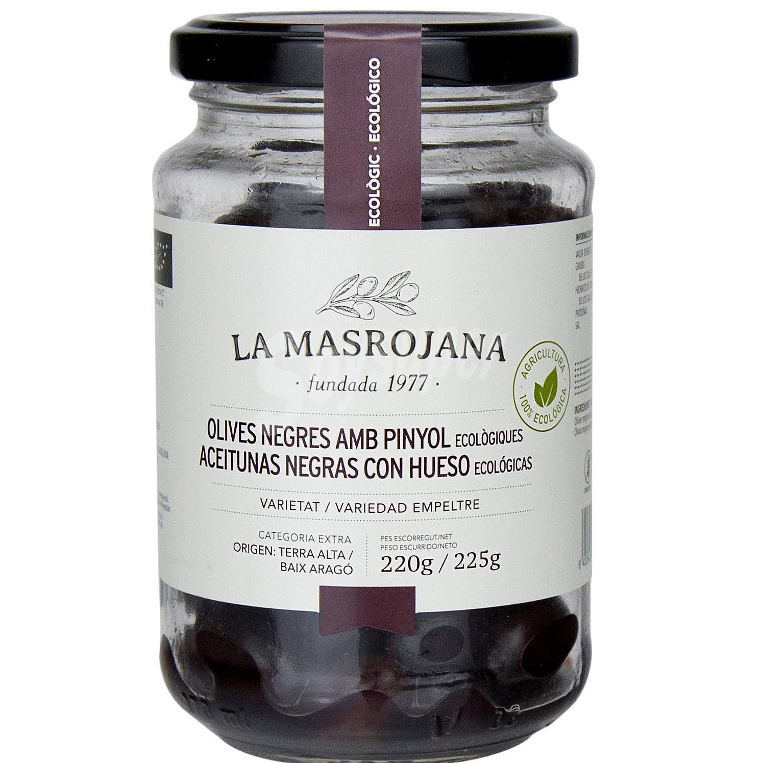 Aceitunas negras con hueso ecológicas La masrojana