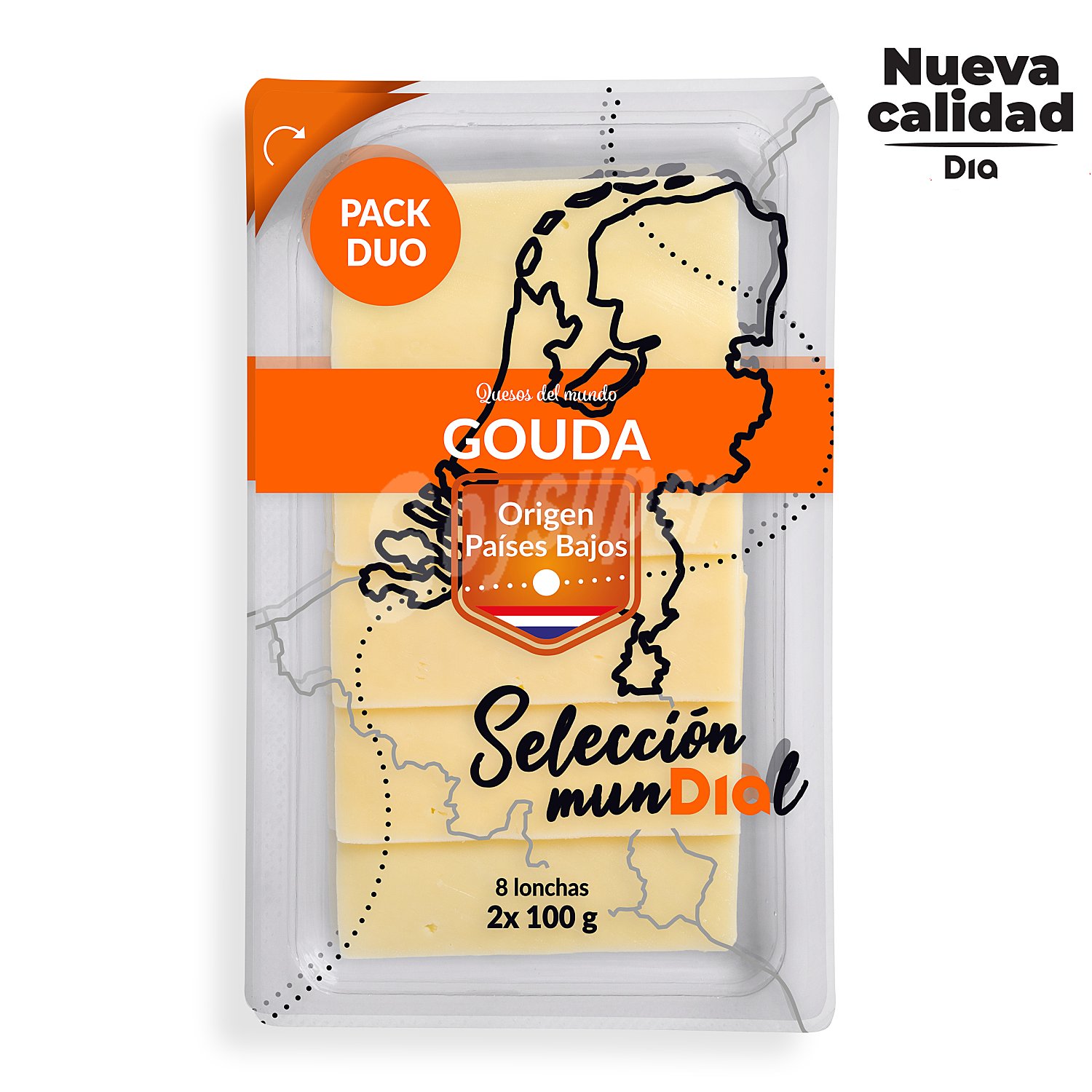 Queso gouda holandés en lonchas sobre selección mundial