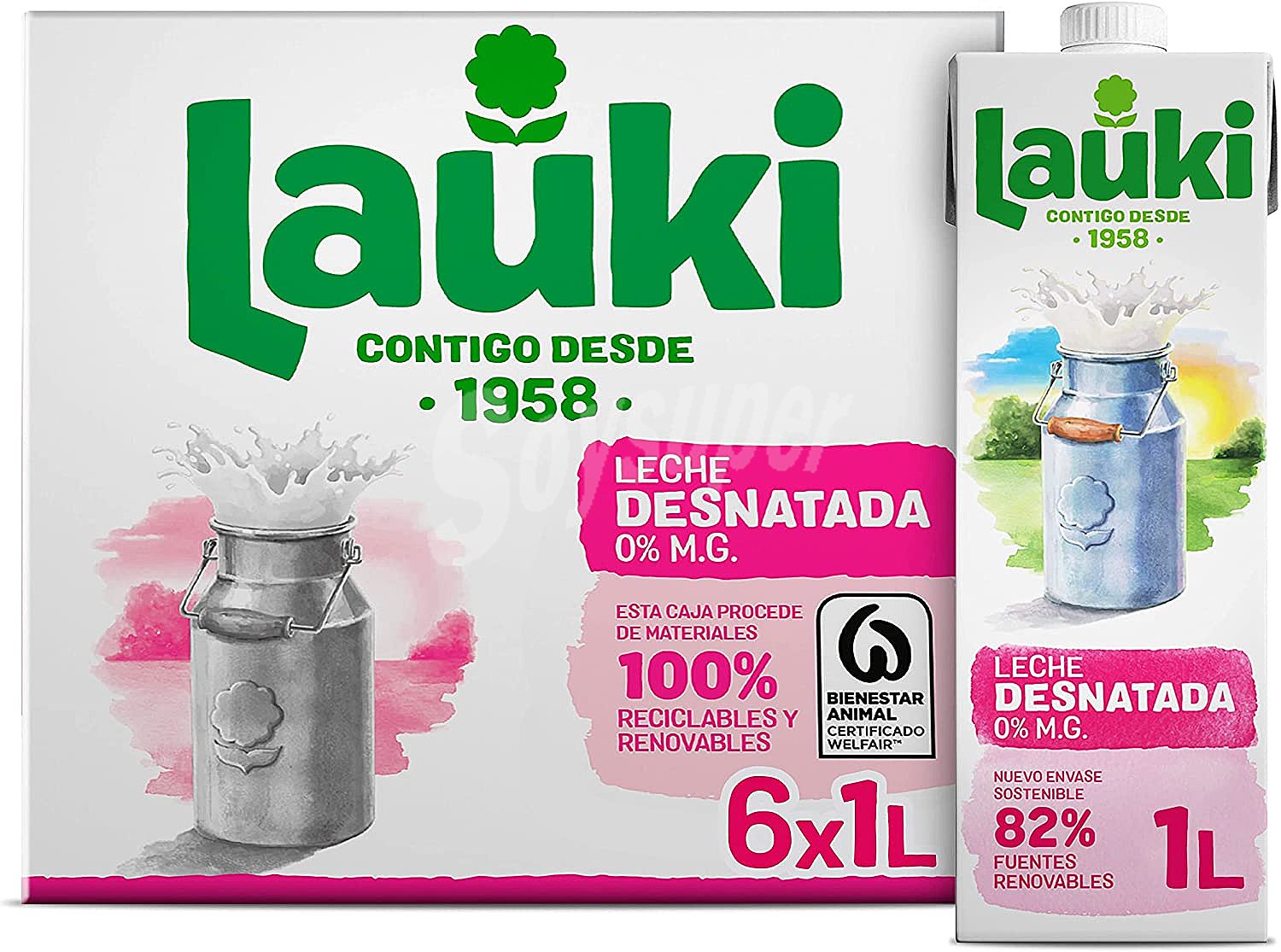 Leche desnatada (0% materia grasa) de vaca, de origen 100% español