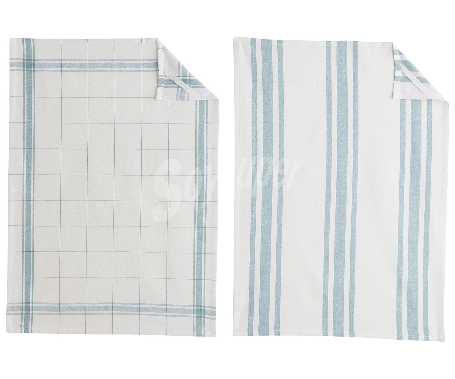 Pack de 2 paños de cocina color azul 100% algodón 180g/m², 50x70cm. actuel.