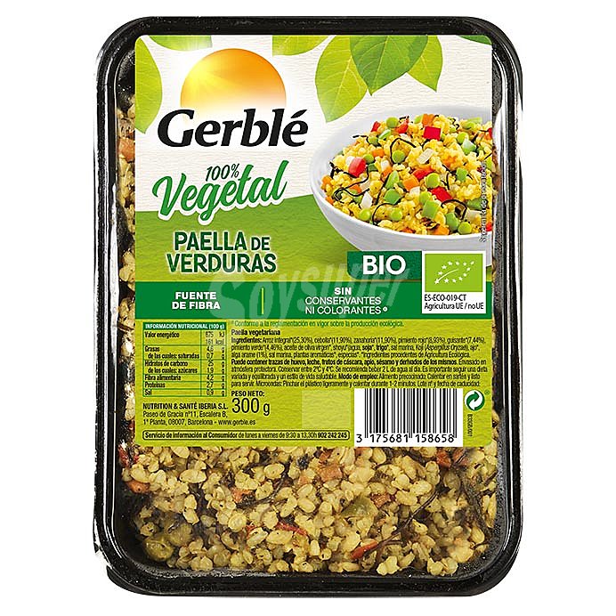 Paella de verduras ecológica y 100% natural