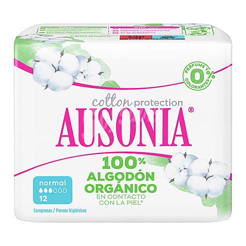 Ausonia Compresas normal con alas fabricadas con algodón 100% orgánico ausonia Cotton protection