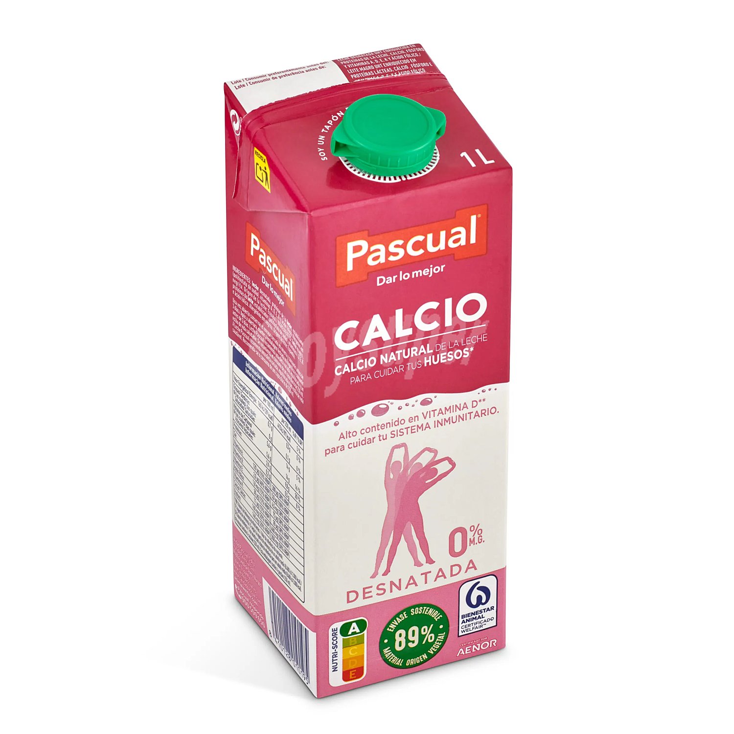 Leche desnatada de vaca, con calcio y con un alto contenido en vitamina D pascual