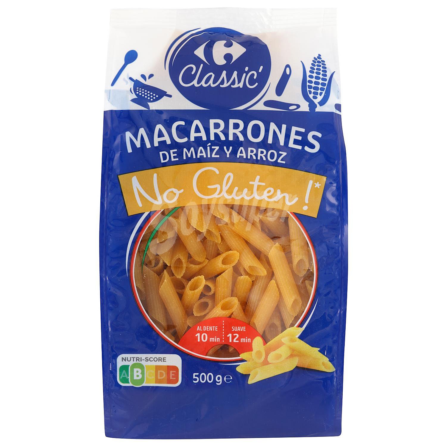 Pasta macarrones de maíz y arroz Classic Carrefour No Gluten sin gluten