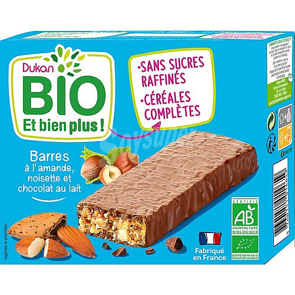 Bio barritas ecológicas con almendras, avellanas y chocolate con leche