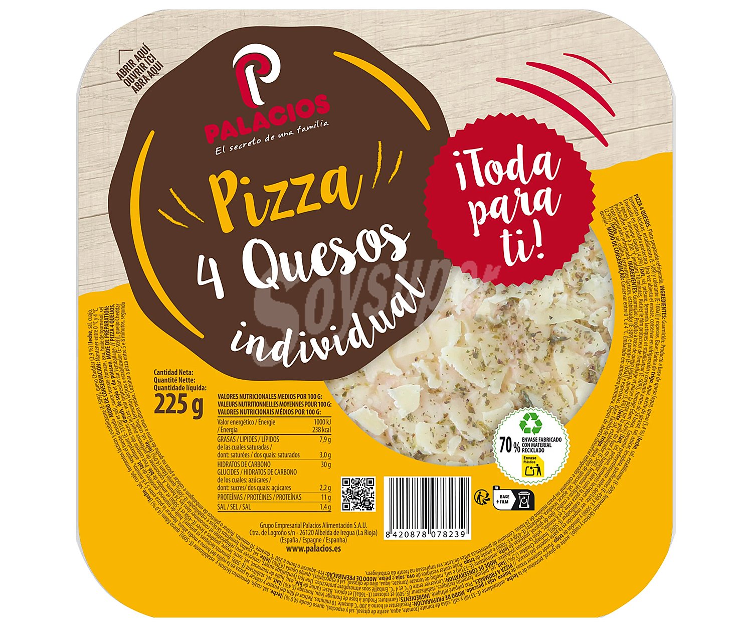 Palacios Mini pizza 4 quesos, ideal para microondas palacios