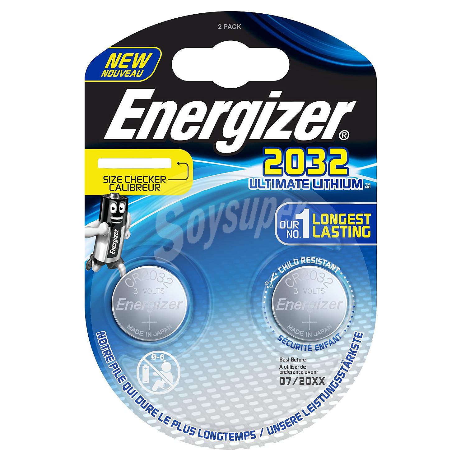 2 Pilas Litio Alto Rendimiento CR2032 Energizer