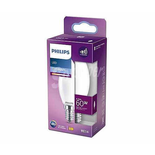 Bombilla Led E14, 6,5W=60W, luz fría , 806lm, philips