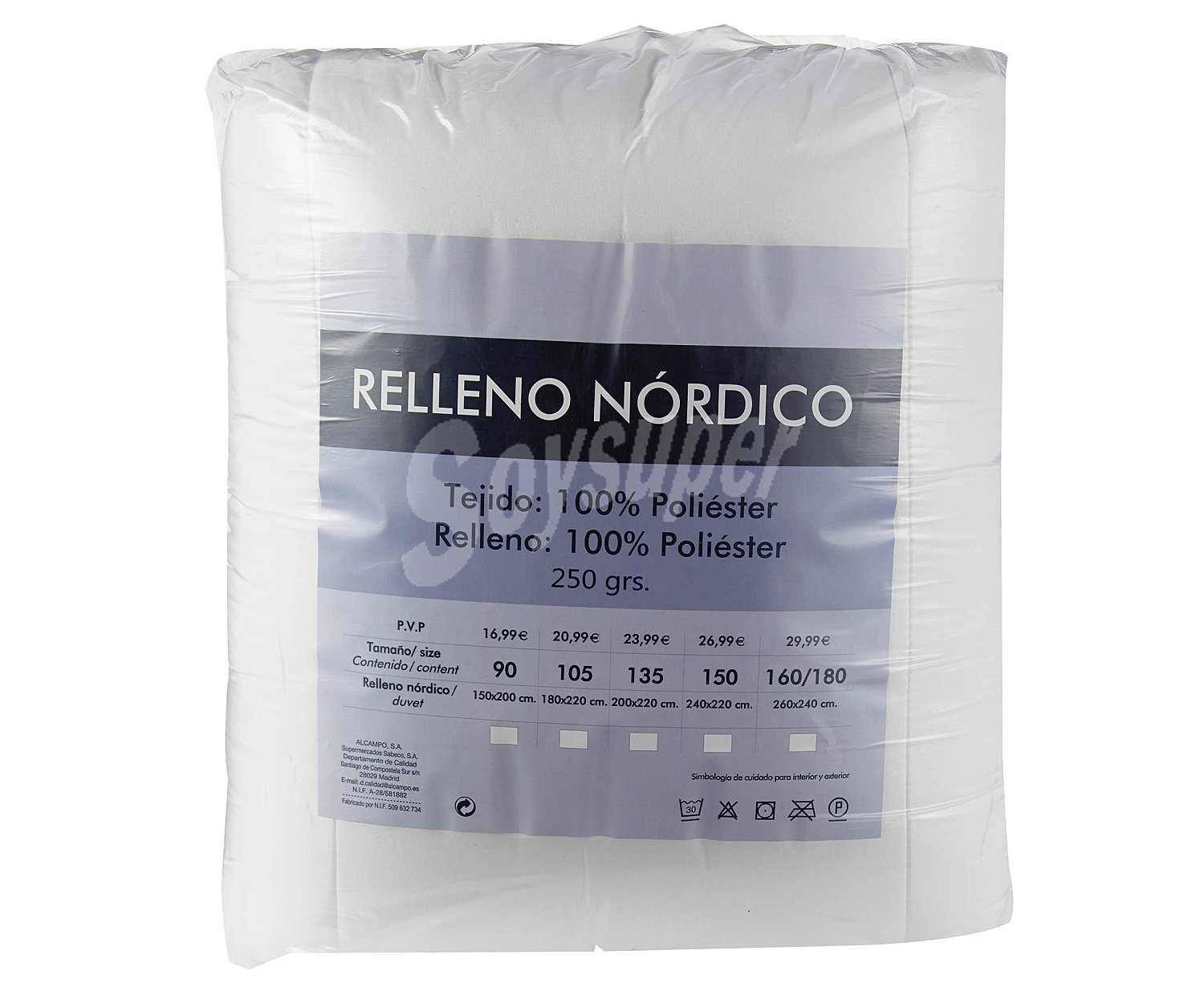 Nórdico de microfibra, densidad de /m², color blanco, 150 centímetros