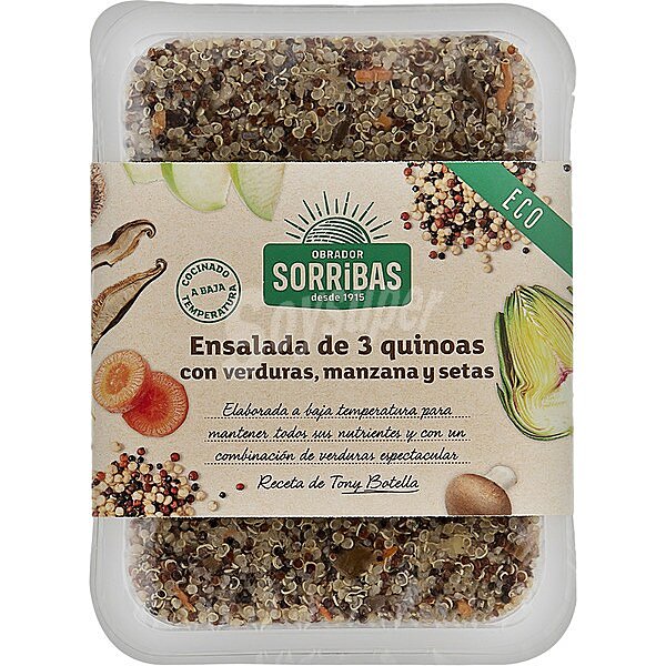 Ensalada ecológica de 3 quinoas con verduras, manzana y setas