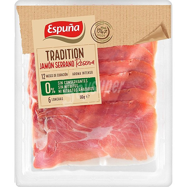 Jamón serrano Reserva 12 meses de curación en lonchas