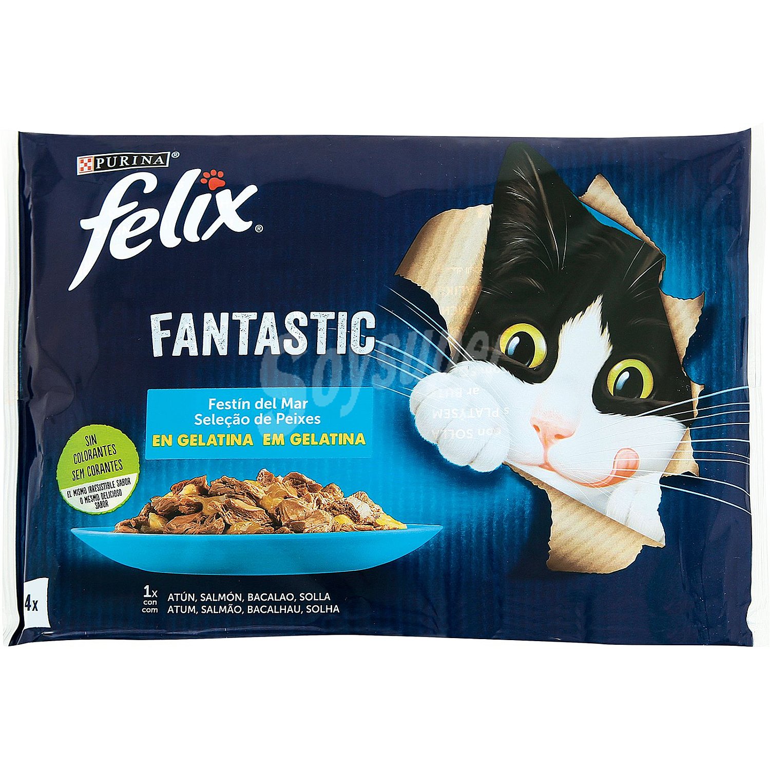 Fantastic alimento húmedo para gatos festín del mar en gelatina pack 4 unidades