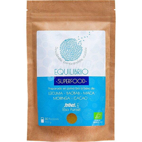 Equilibrio Superfood preparado en polvo ecológico de Elsa Punset envase 150 g con lúcuma, baobab, maca, moringa y cacao