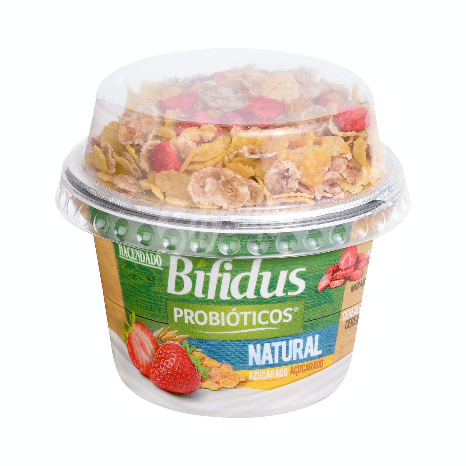 Bifidus natural azucarado cremoso crunch con cereales y fresas deshidratadas