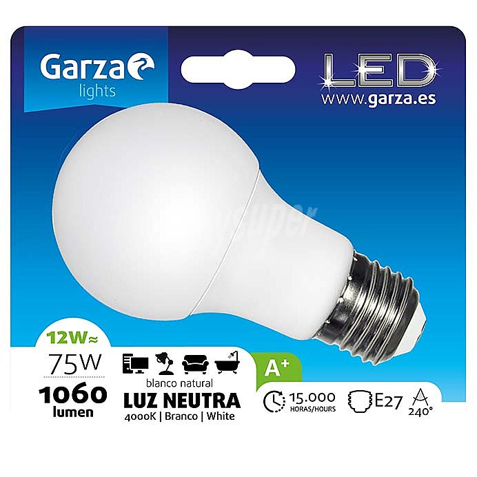 Bombilla LED Standard A60 12W E27 Blanca 1050 lumen