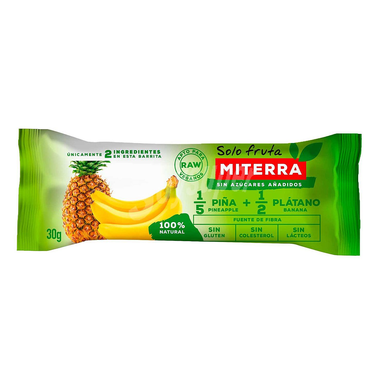 Barrita de frutas con 1/5 piña y 1/2 plátano sin gluten y sin lácteos