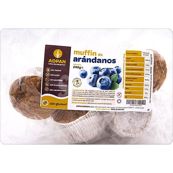 Muffins de arándanos sin gluten y sin aceite de palma paquete 300g g