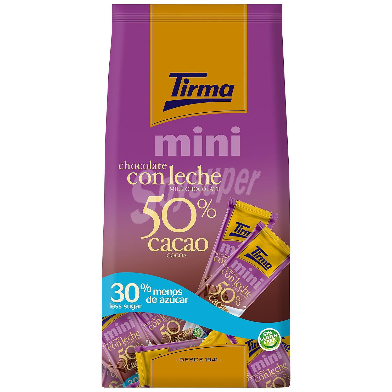 Mini chocolatinas de chocolate con leche 50% cacao sin gluten y 30% menos de azúcar