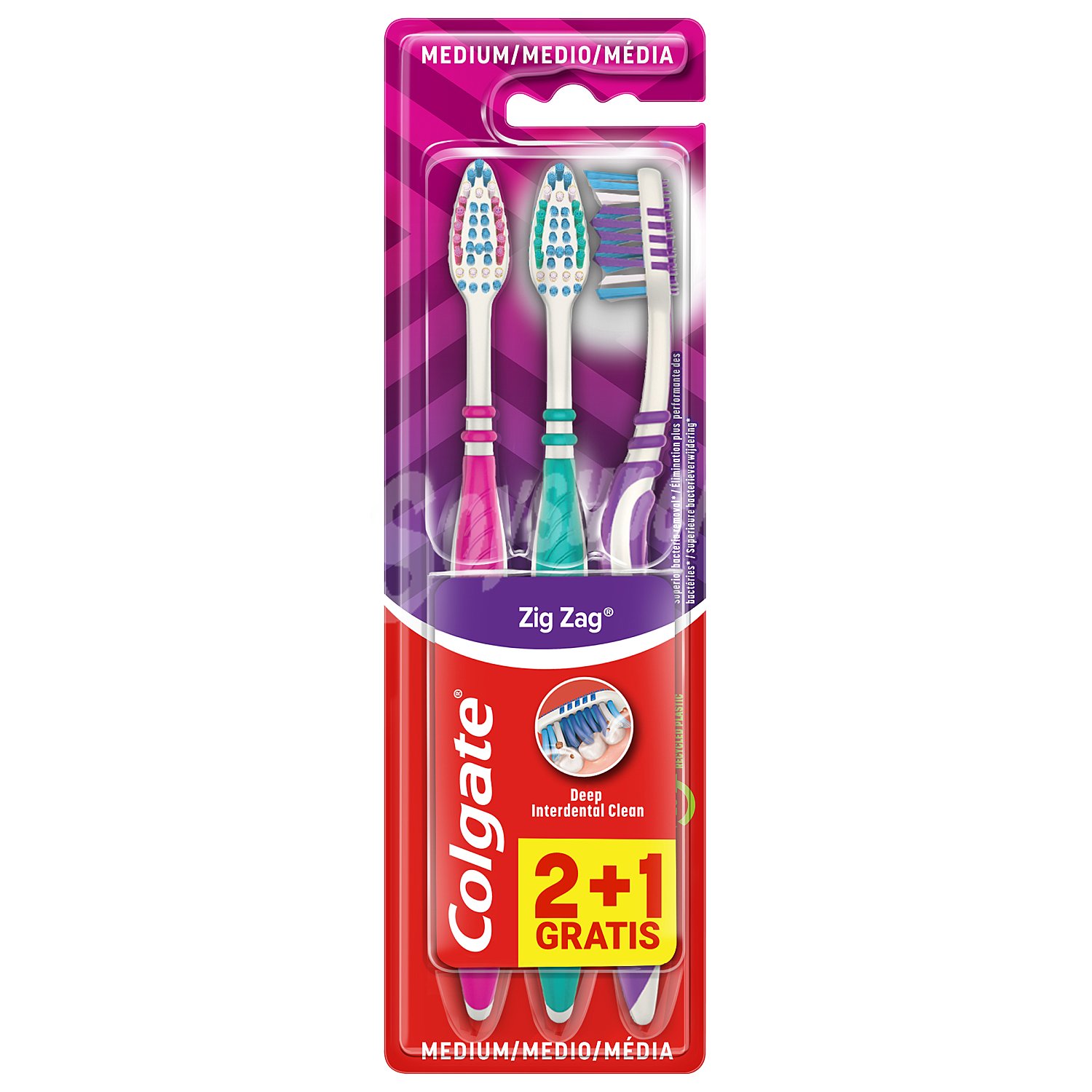 Cepillo dental zig zag medio blíster 3 uds