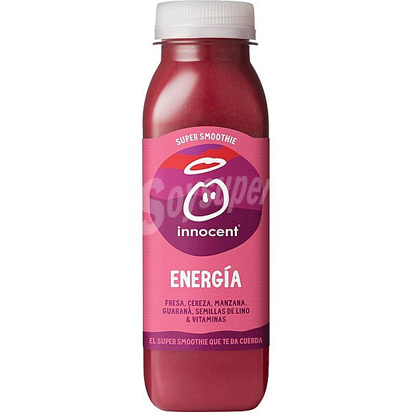 Super smoothie energía fresa, cereza, manzana, guaraná, semillas de lino y vitaminas