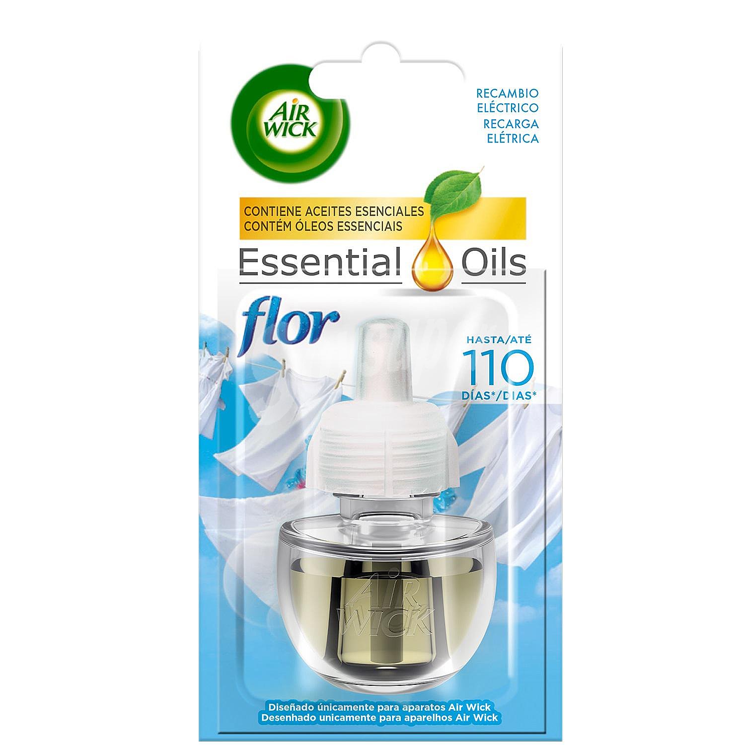 Recambio ambientador eléctrico aroma frescor ropa limpia de Flor AIR wick essential oils