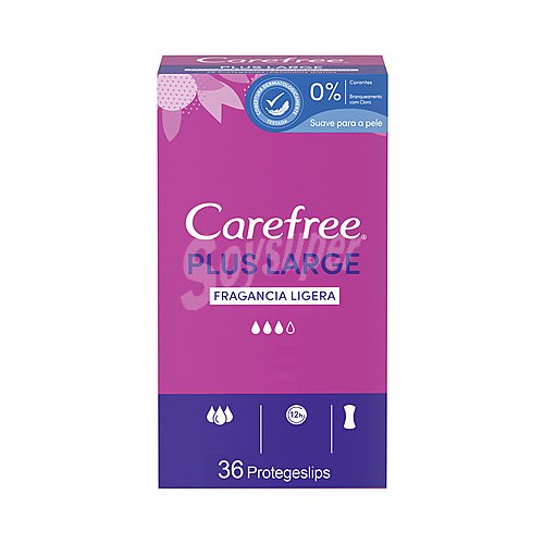 Carefree Salvaslips extra largos y super absorbentes, con fragancia ligera carefree Plus large