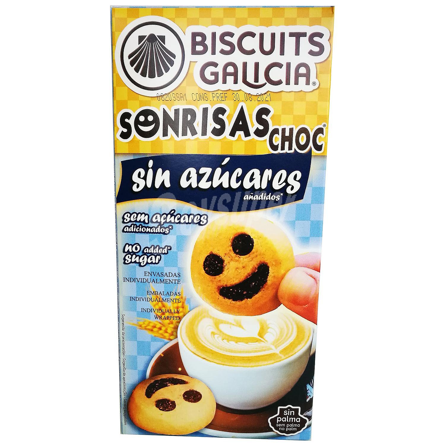 Galletas con chocolate Sonrisas Biscuits Galicia sin azúcar añadido