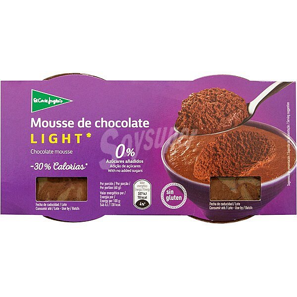 Mousse de chocolate light - 30% calorías 0% azúcares añadidos