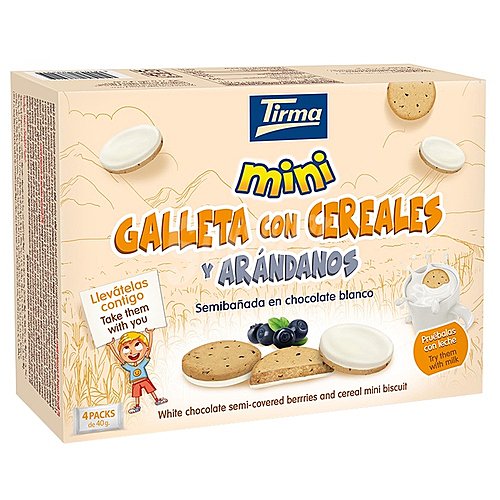 Tirma Mini galletas con cereales y arándanos semibañadas en chocolate blando tirma