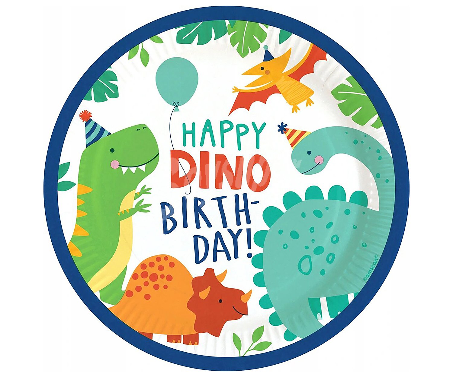 Pack de 8 platos de cartón desechable con estampado infantil Dino, 23cm., liragram.