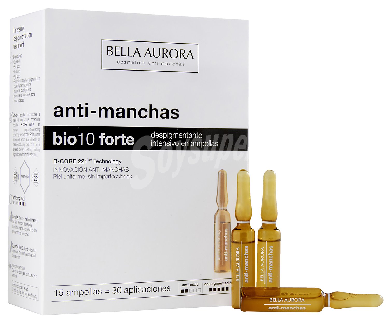 Tratamiento despigmentante intensivo y anti edad, en ampollas BIO 10 forte