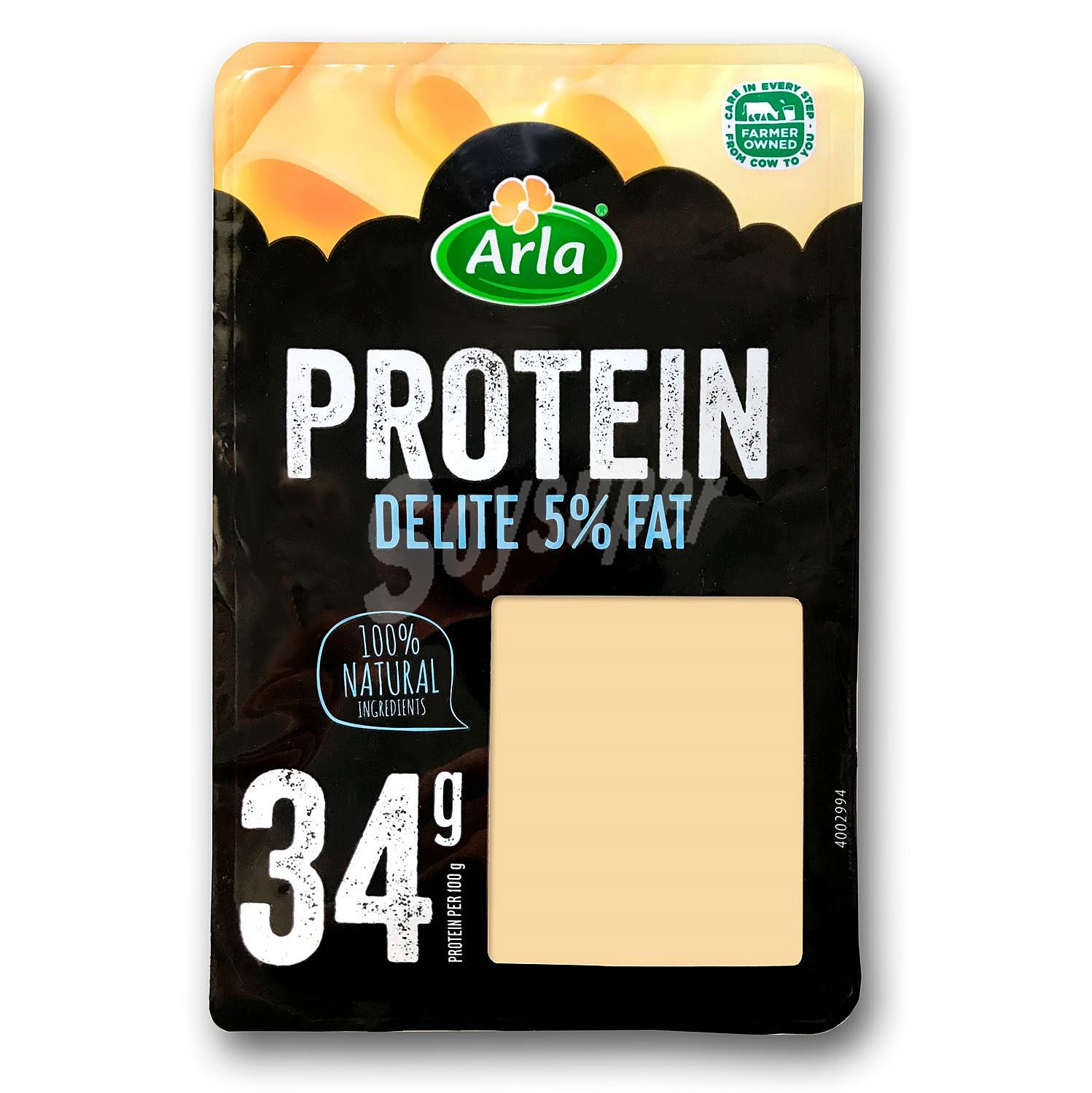 Protein queso de vaca 5% m.g. con proteínas 34 g en lonchas elaborado con leche pasteurizada