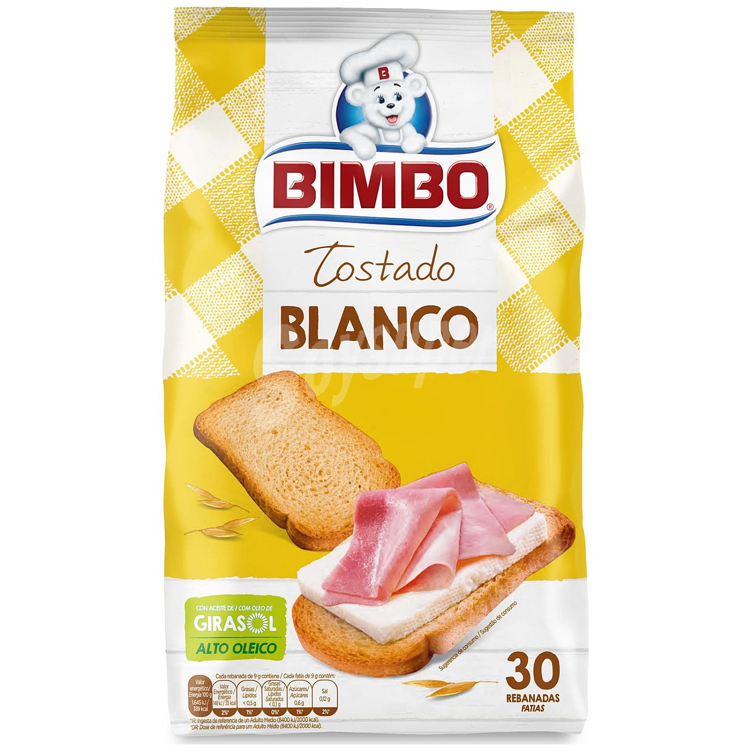 Pan tostado blanco con aceite de girasol alto oleico 30 rebanadas