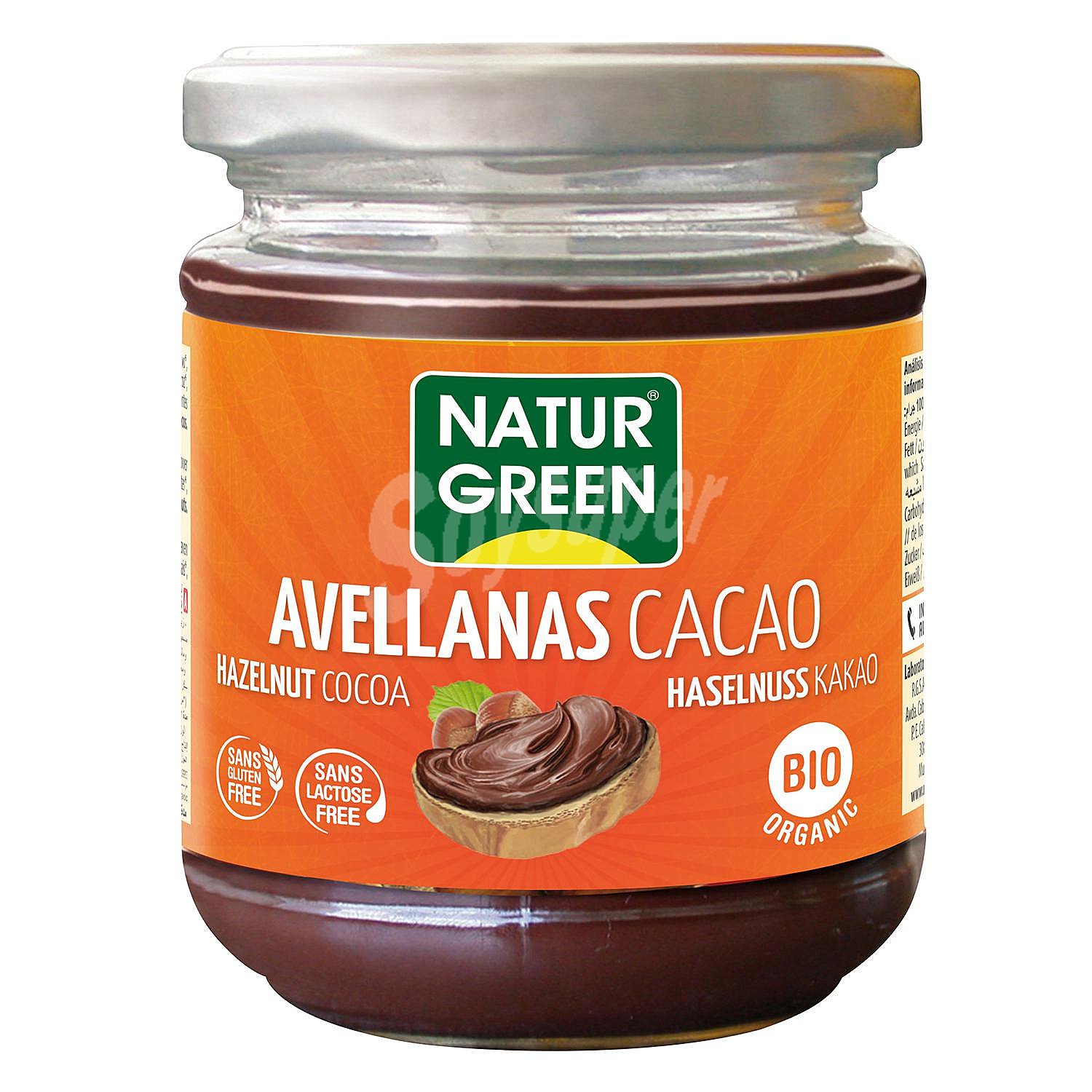 Crema de cacao con avellanas ecológica Naturgreen sin gluten y sin lactosa